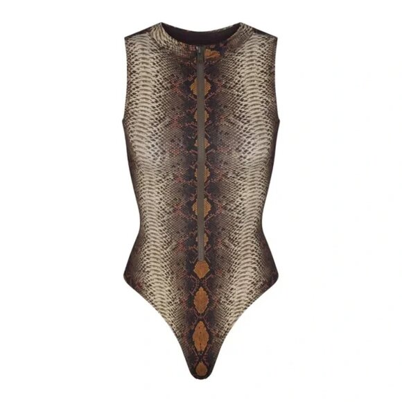 SKIMS Signature Swim Zip Front Piece - Desert Snake Print Rash Guard - Picture 4 of 12
